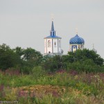 Свято-Преображенский храм в Коньково виднеется из-за макушек деревьев при подъезде к селу